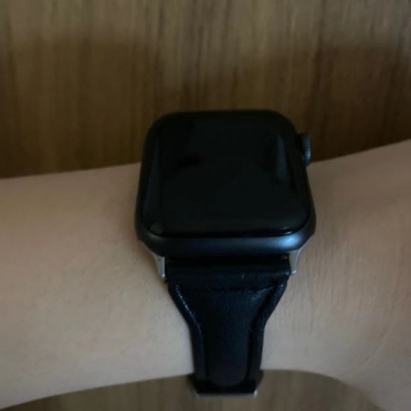 NEW[BAND] Slim BLACK Strap Leather For Apple Watch - Picture 2 of 5
